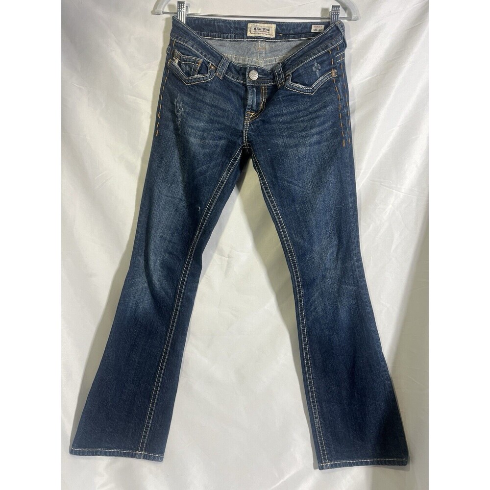 MEK DNM Jeans Women's 26 X 32 Oaxaca Boot Cut Distressed Flap Pockets Low Rise